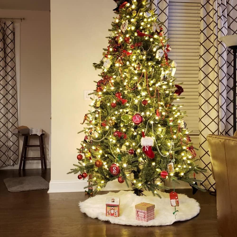 Christmas Tree Skirt, 48" Faux Fur Holiday Party Decor