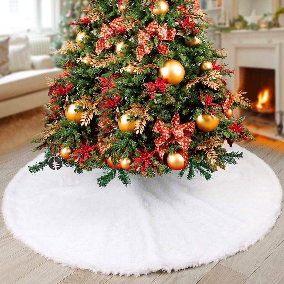 Christmas Tree Skirt, 48" Faux Fur Holiday Party Decor
