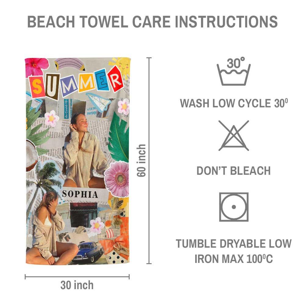Personalized Photo Name Beach Towel - Custom Summer Gift