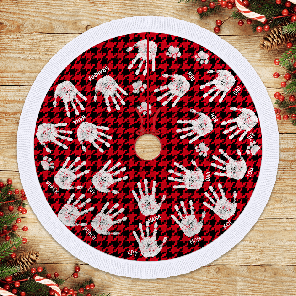 Family Handprints Tree Skirt - Personalized Christmas Tree Cover