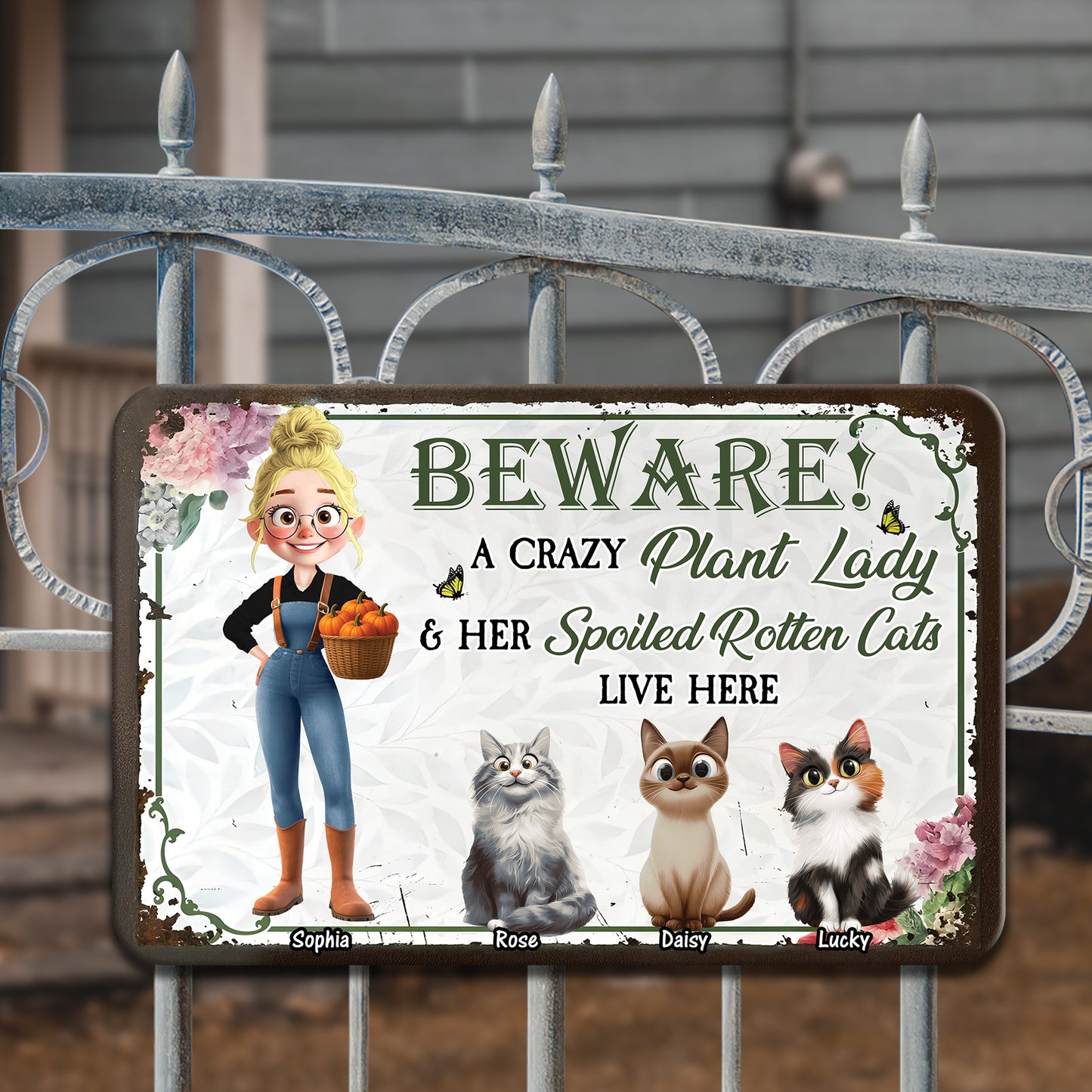 Crazy Plant Lady And Her Cats Are Here - Personalized Custom Metal Sign