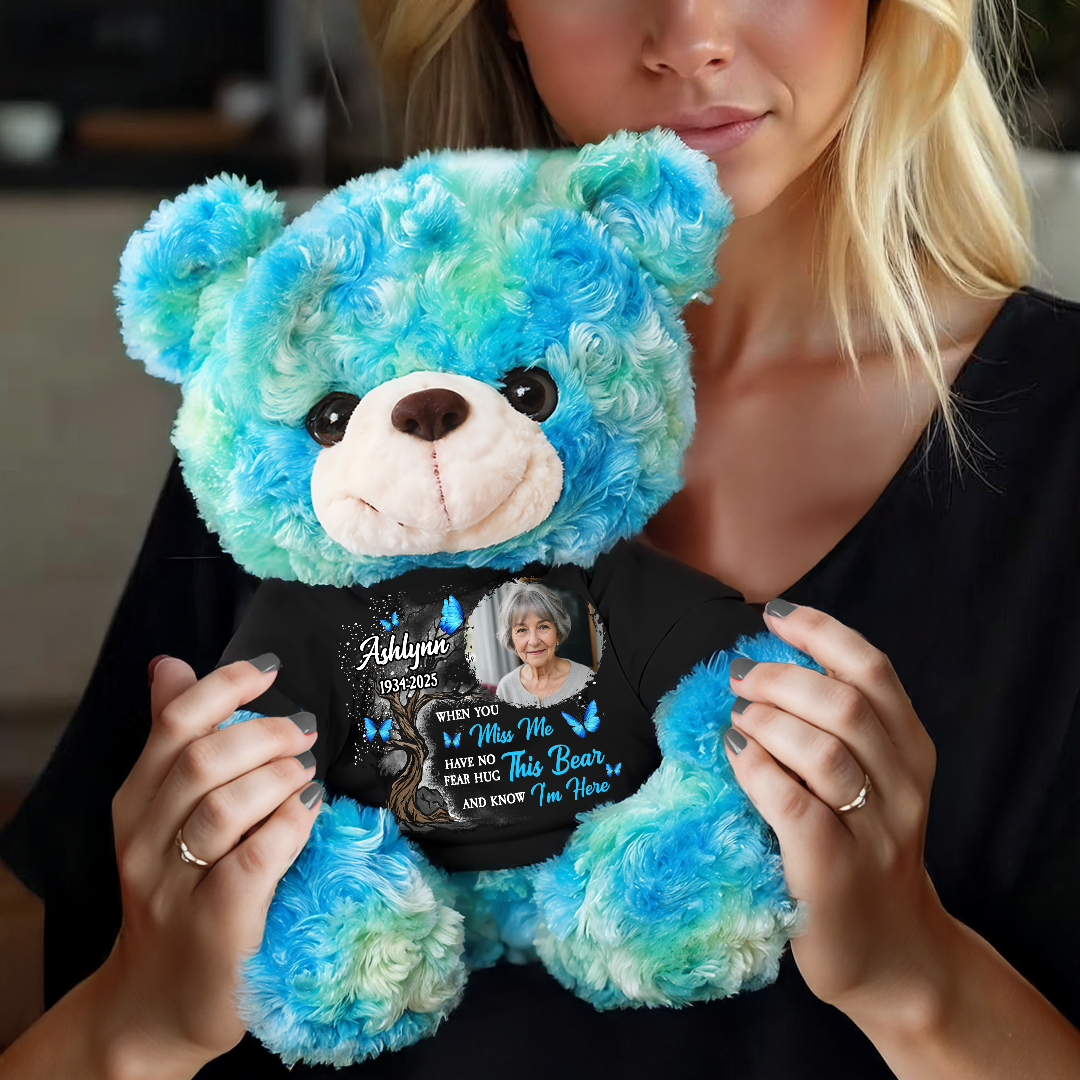 Memorial Hard To Forget Butterfly - Teddy Bear With Personalized Photo Shirt