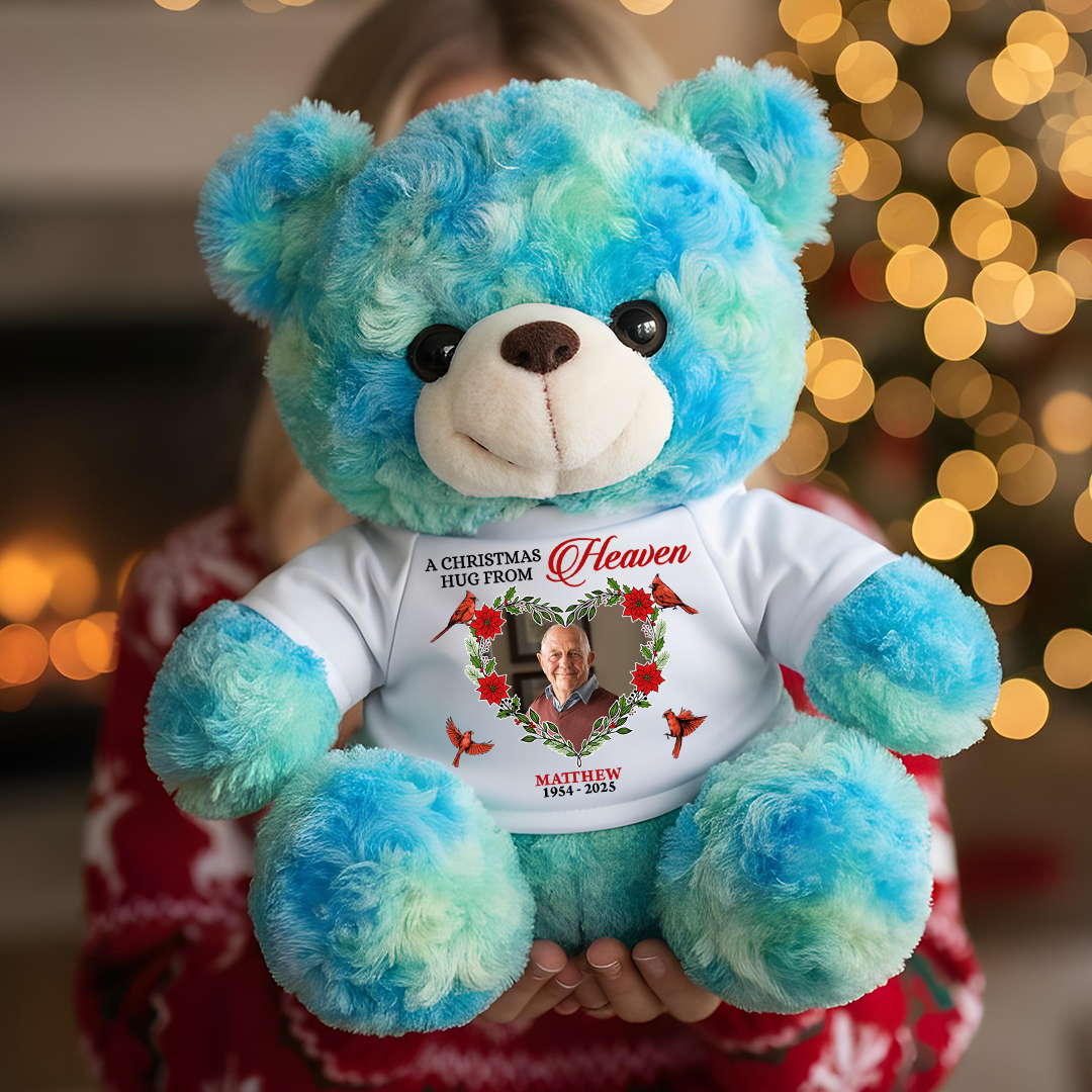A Christmas Hug From Heaven Cardinal Roses - Teddy Bear With Personalized Photo Shirt