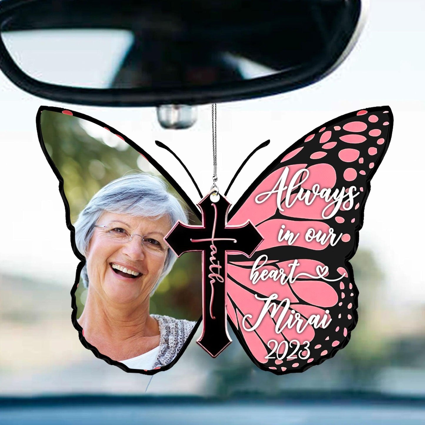 Always In Our Heart Memorial - Personalized Car Hanging Ornament
