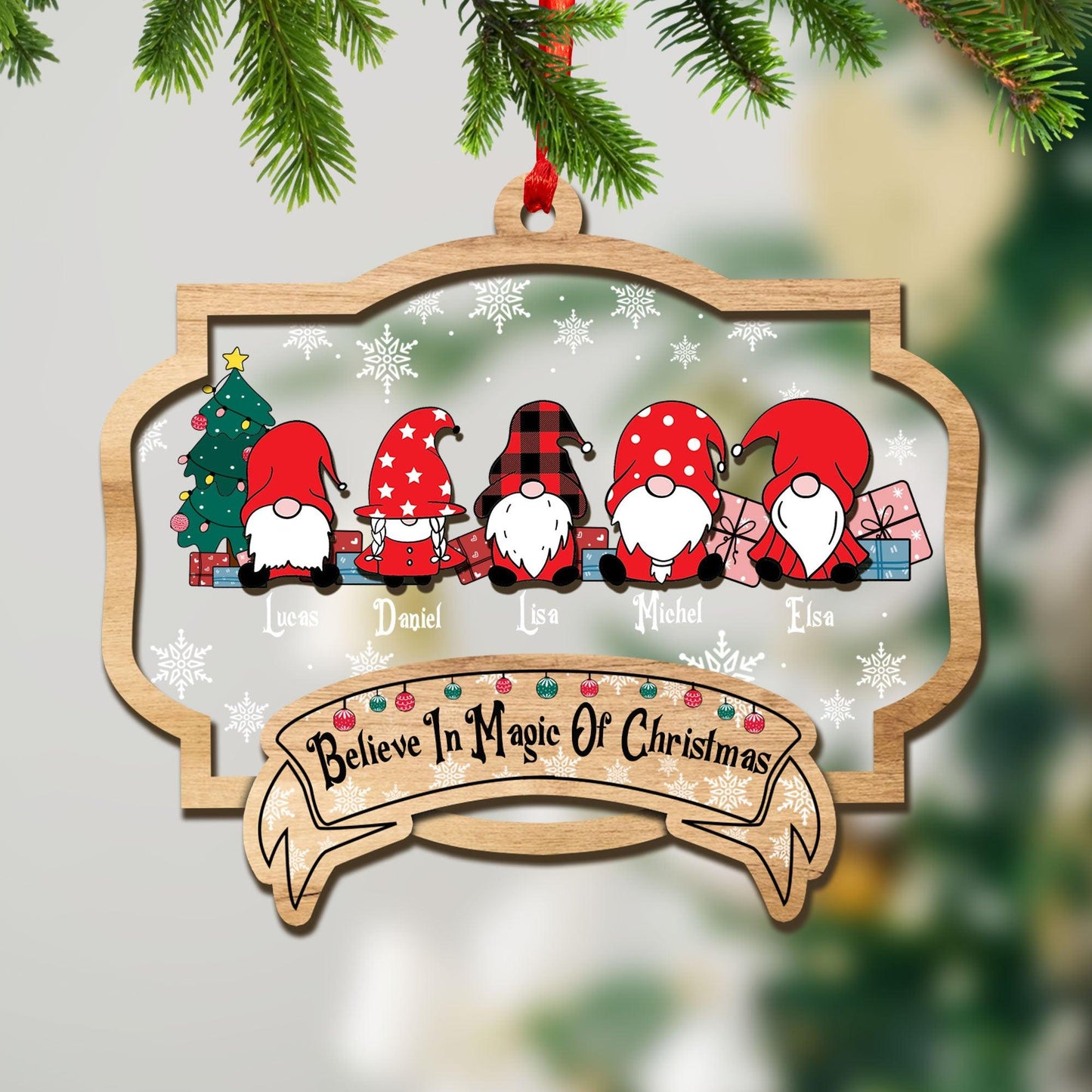 Believe in Magic of Christmas Gnome Family Custom Ornament