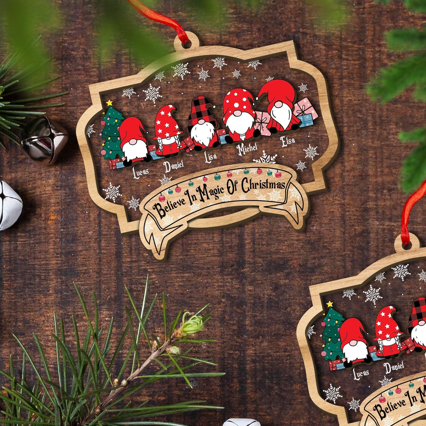 Believe in Magic of Christmas Gnome Family Custom Ornament