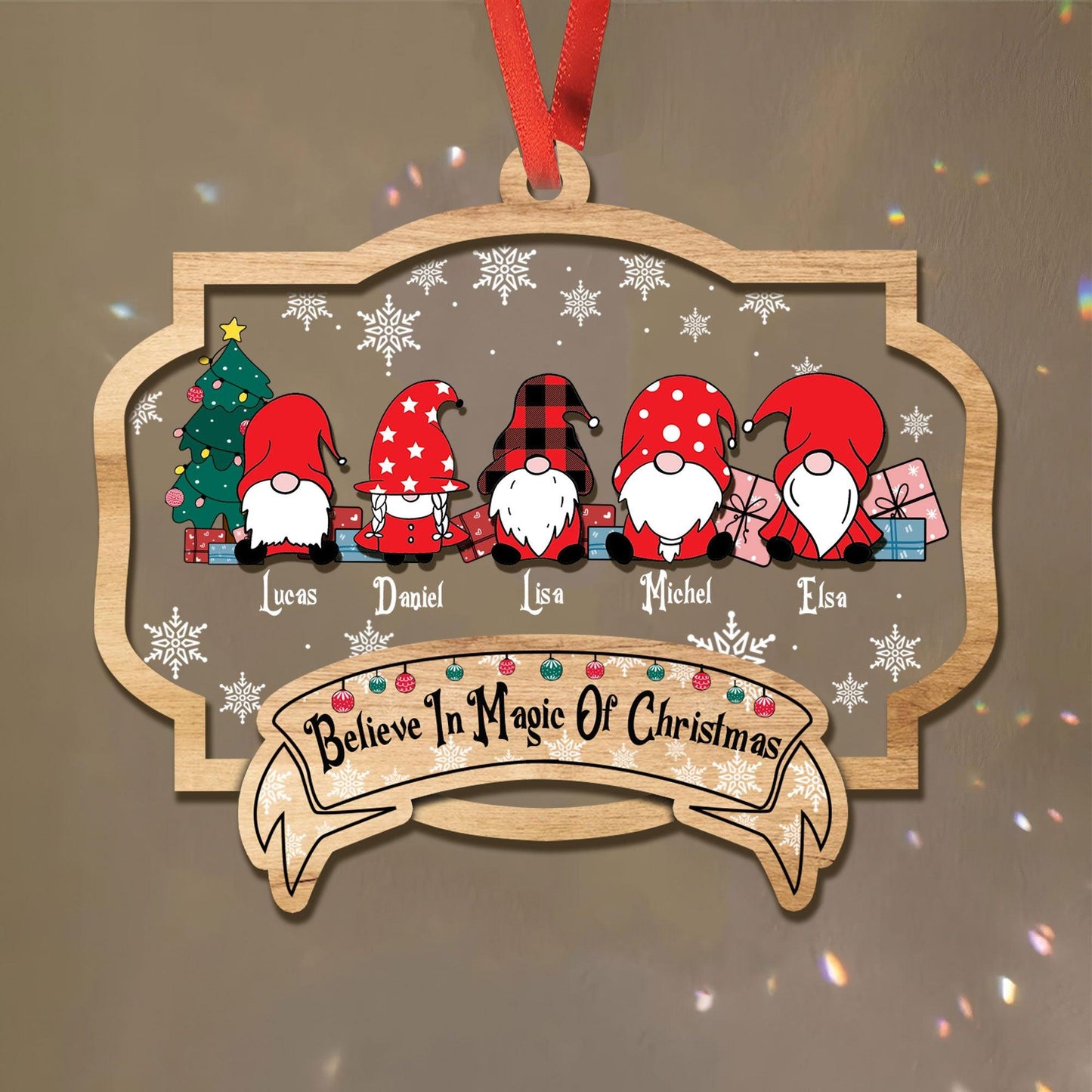 Believe in Magic of Christmas Gnome Family Custom Ornament