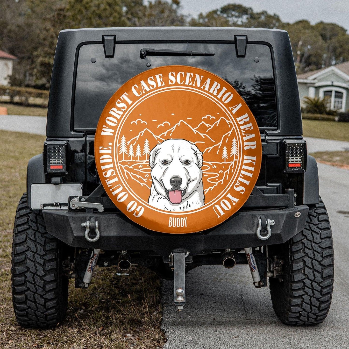 Personalized Custom Texts, Dog Breeds And Names Out Side Camping Beach -Car Tire Cover