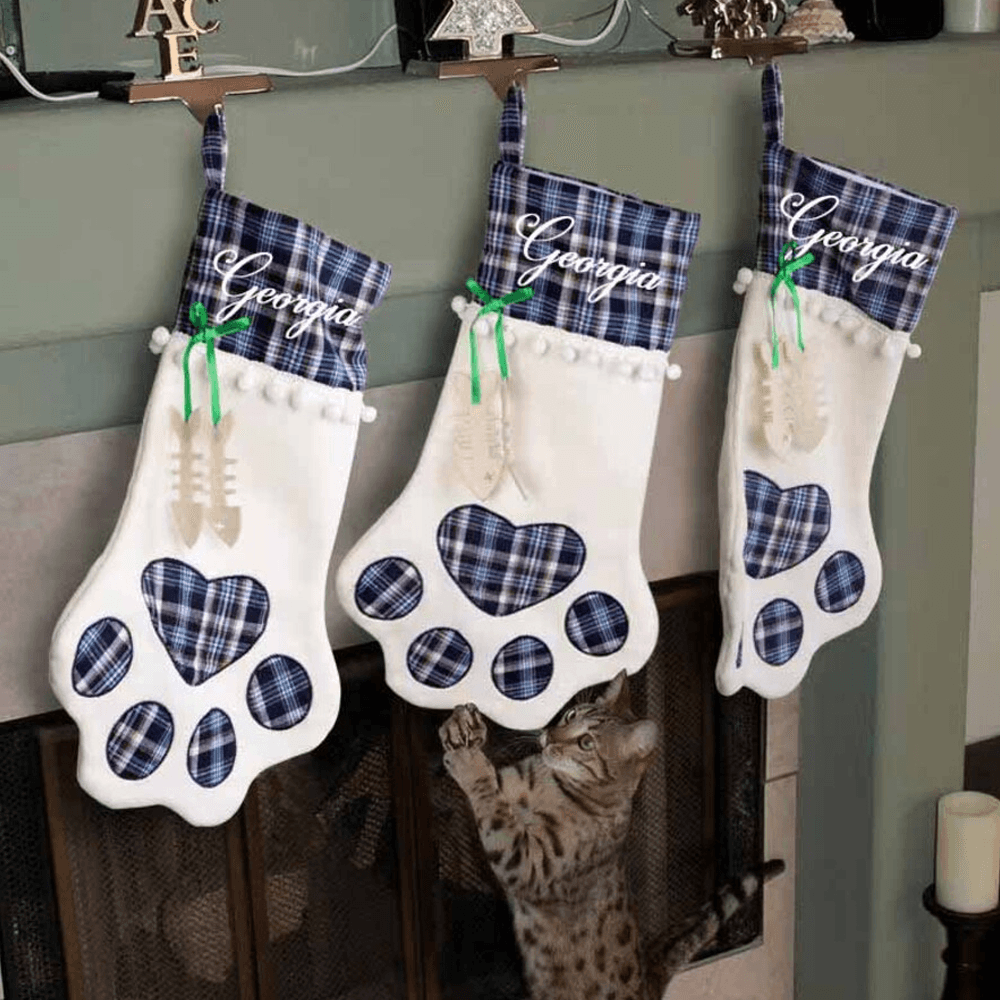Personalized Pet Stocking - Christmas Tartan Pattern Holiday