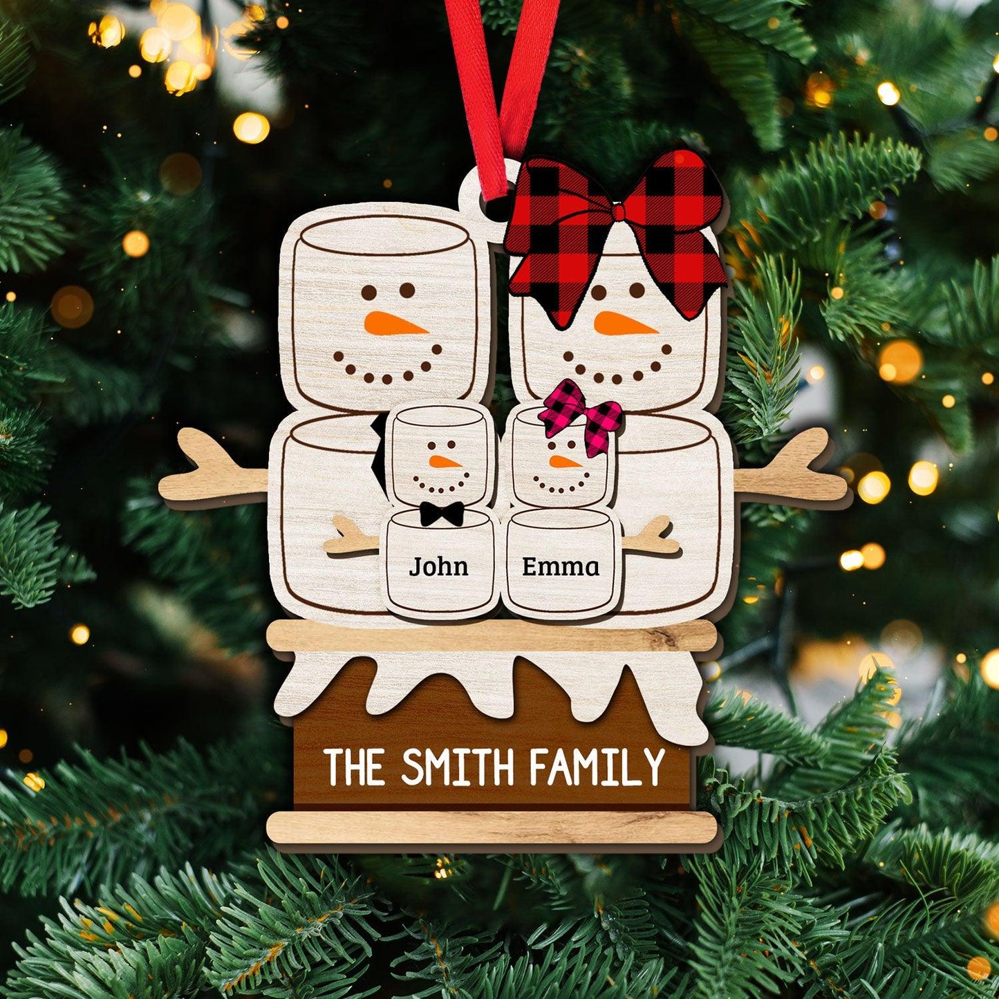 Cute Snowman Family Ornament - Custom 2-Layered Wood