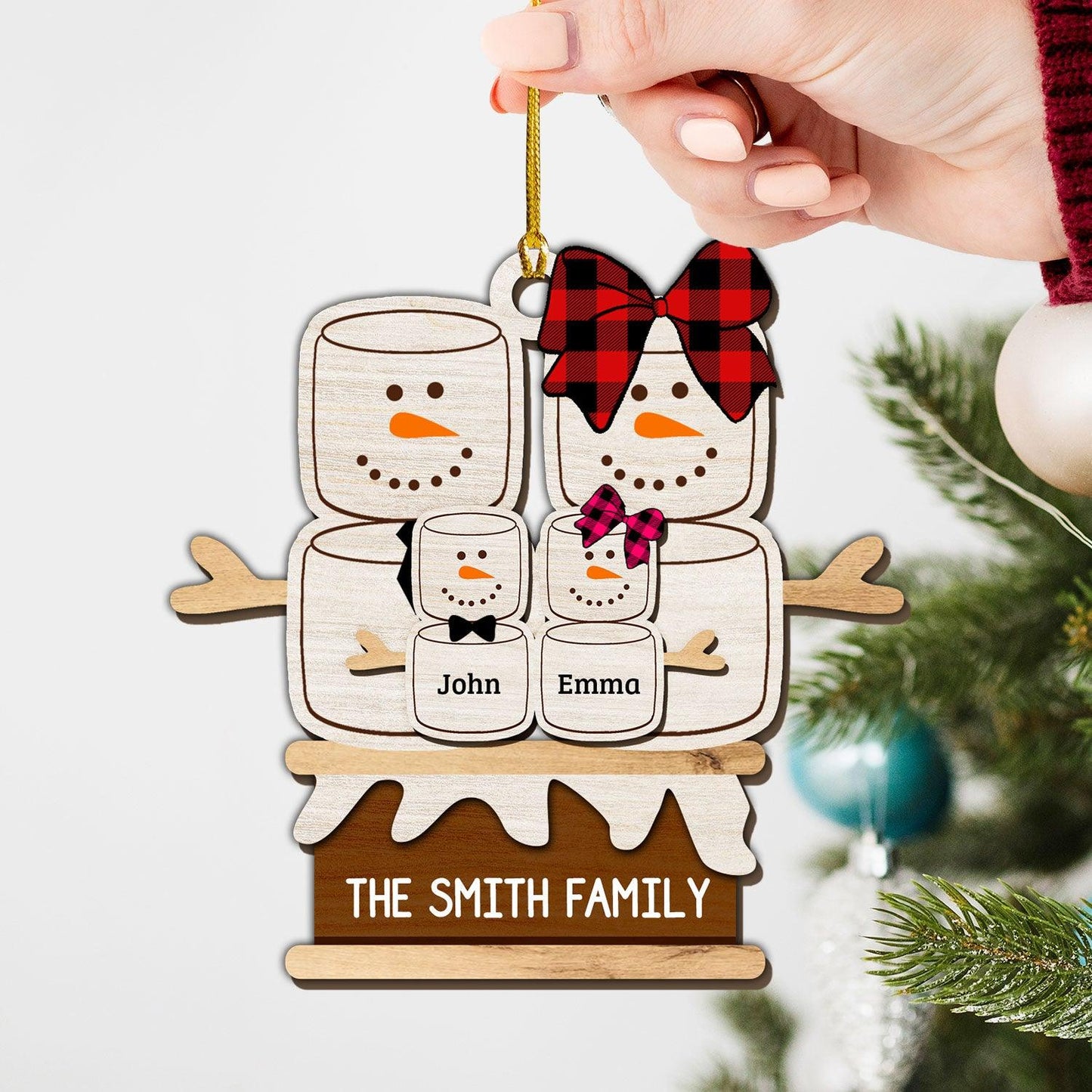 Cute Snowman Family Ornament - Custom 2-Layered Wood