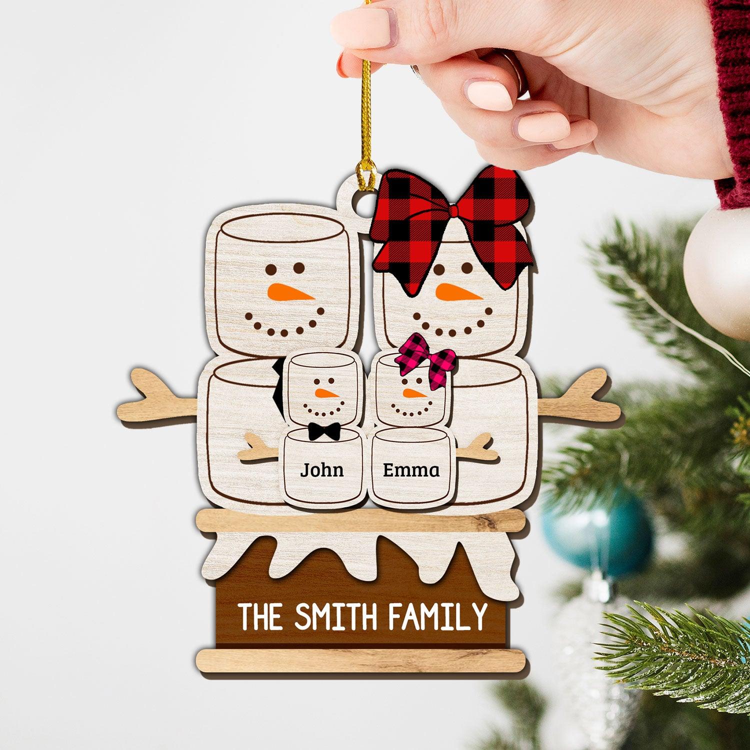 Cute Snowman Family Ornament - Custom 2-Layered Wood