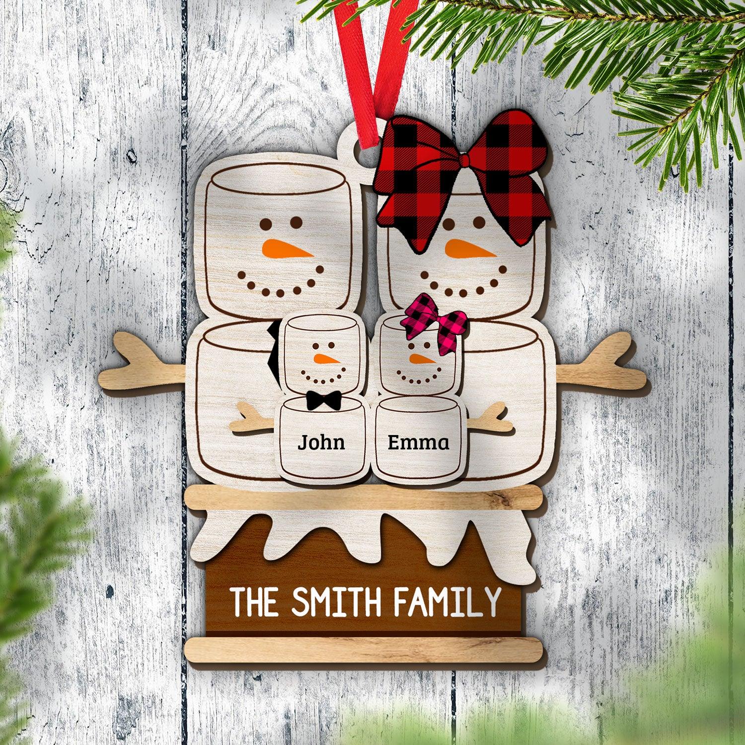 Cute Snowman Family Ornament - Custom 2-Layered Wood