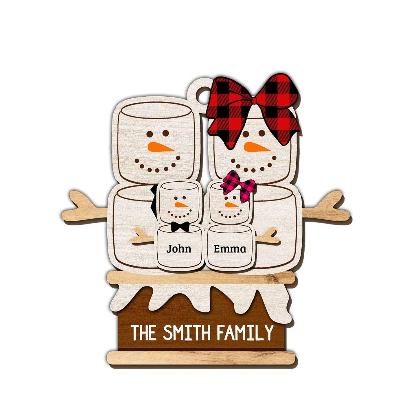 Cute Snowman Family Ornament - Custom 2-Layered Wood