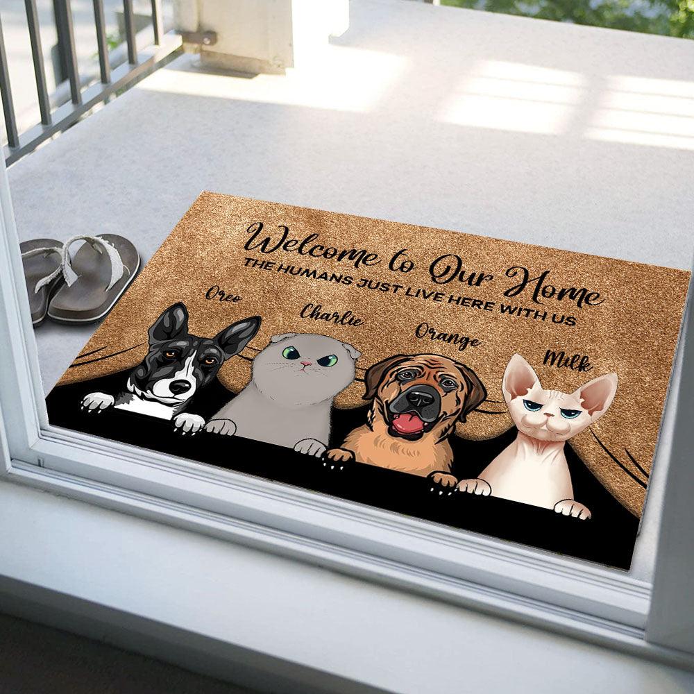 Welcome To Our Home Doormat, Funny Personalized Changing Pet Doormat