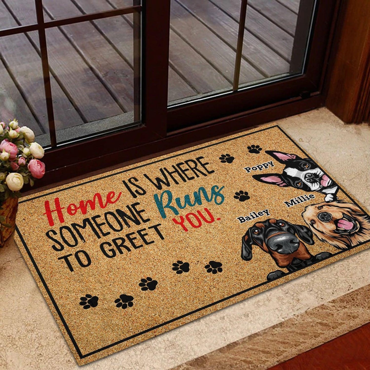 Personalized Gift For Dog Mom, Dog Dad - Home Is Where Doormat
