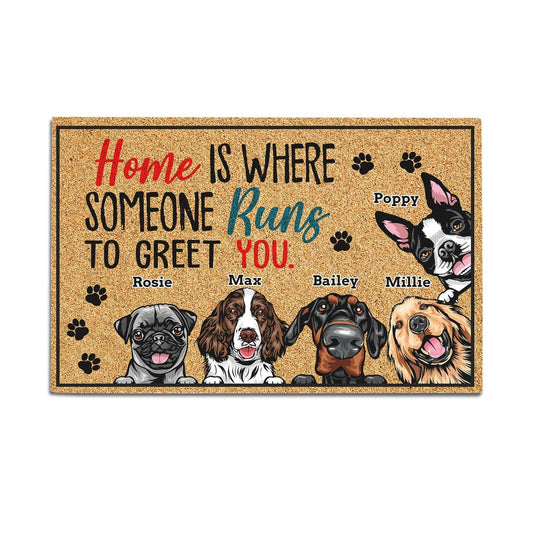 Personalized Gift For Dog Mom, Dog Dad - Home Is Where Doormat