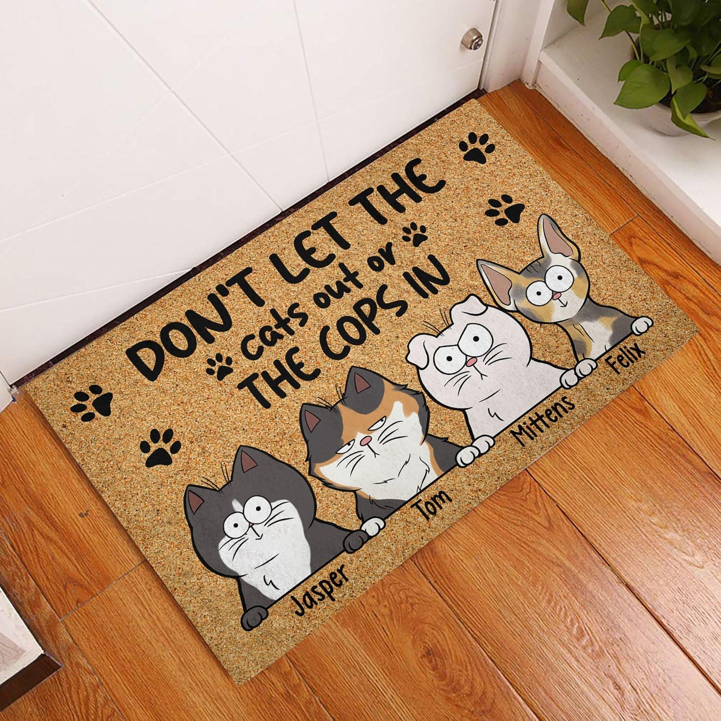 Personalized Cat Doormat - Don't Let Cat Out - Funny Cat Mom Dad