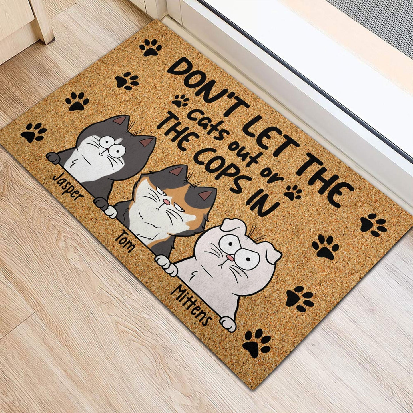 Personalized Cat Doormat - Don't Let Cat Out - Funny Cat Mom Dad