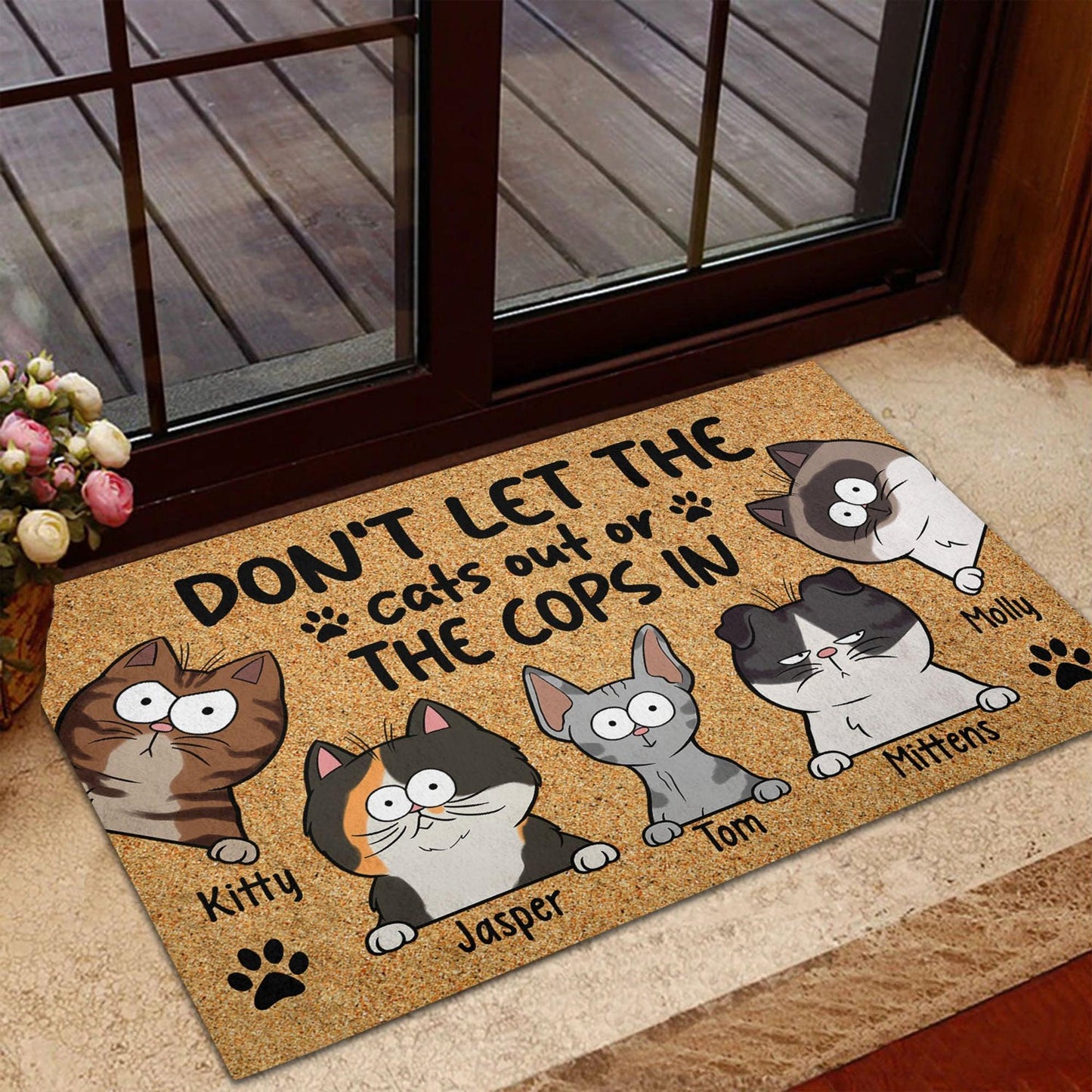 Personalized Cat Doormat - Don't Let Cat Out - Funny Cat Mom Dad