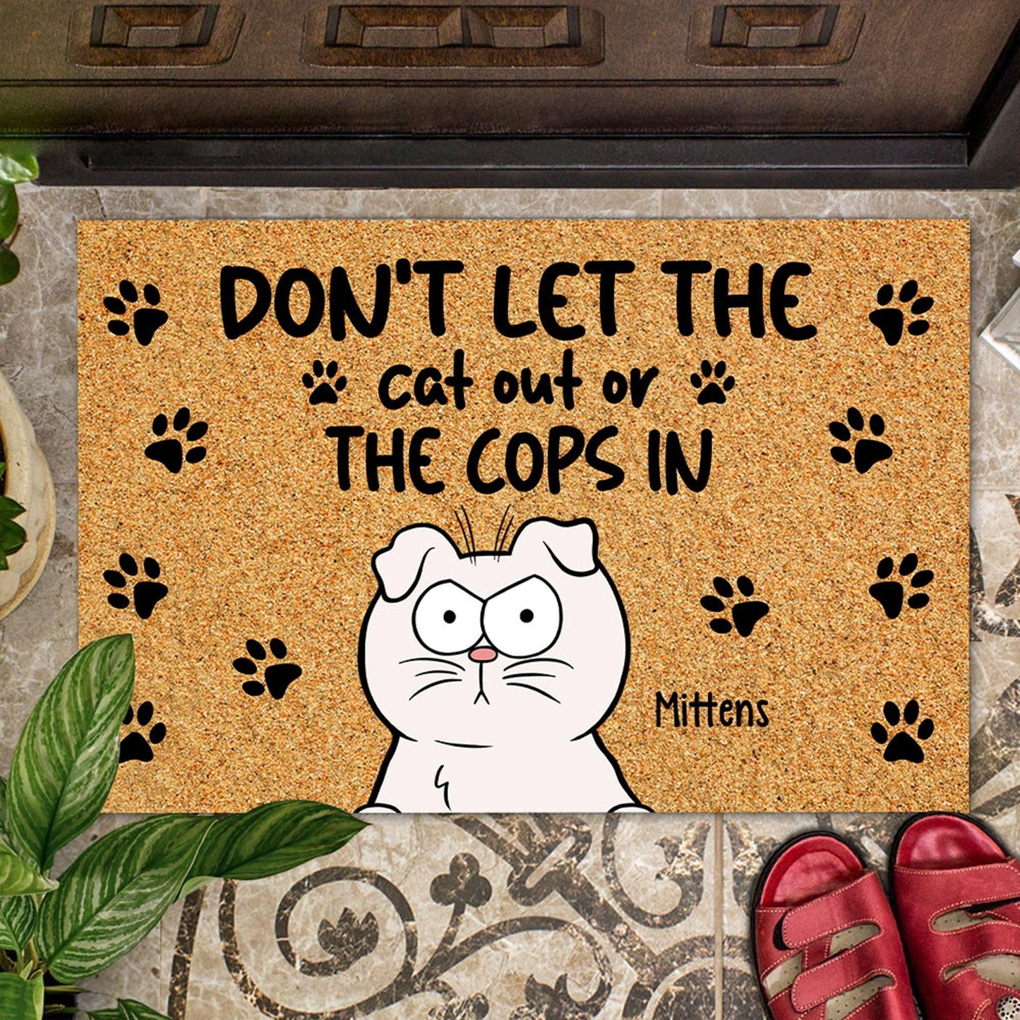 Personalized Cat Doormat - Don't Let Cat Out - Funny Cat Mom Dad