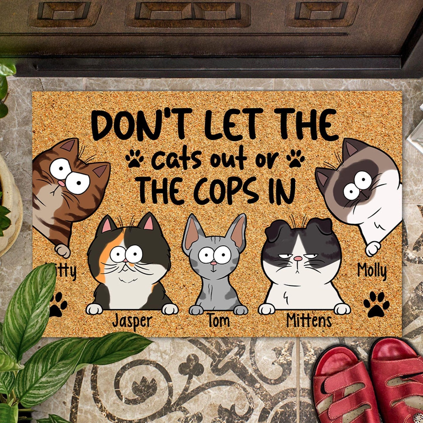 Personalized Cat Doormat - Don't Let Cat Out - Funny Cat Mom Dad