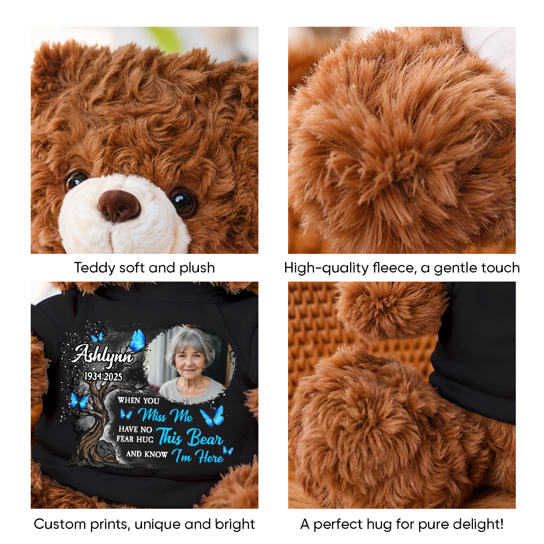 Memorial Hard To Forget Butterfly - Teddy Bear With Personalized Photo Shirt