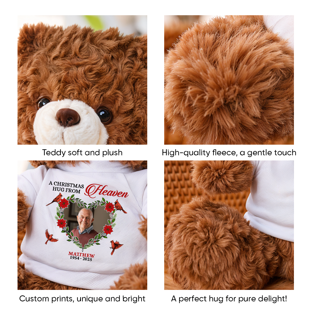 A Christmas Hug From Heaven Cardinal Roses - Teddy Bear With Personalized Photo Shirt