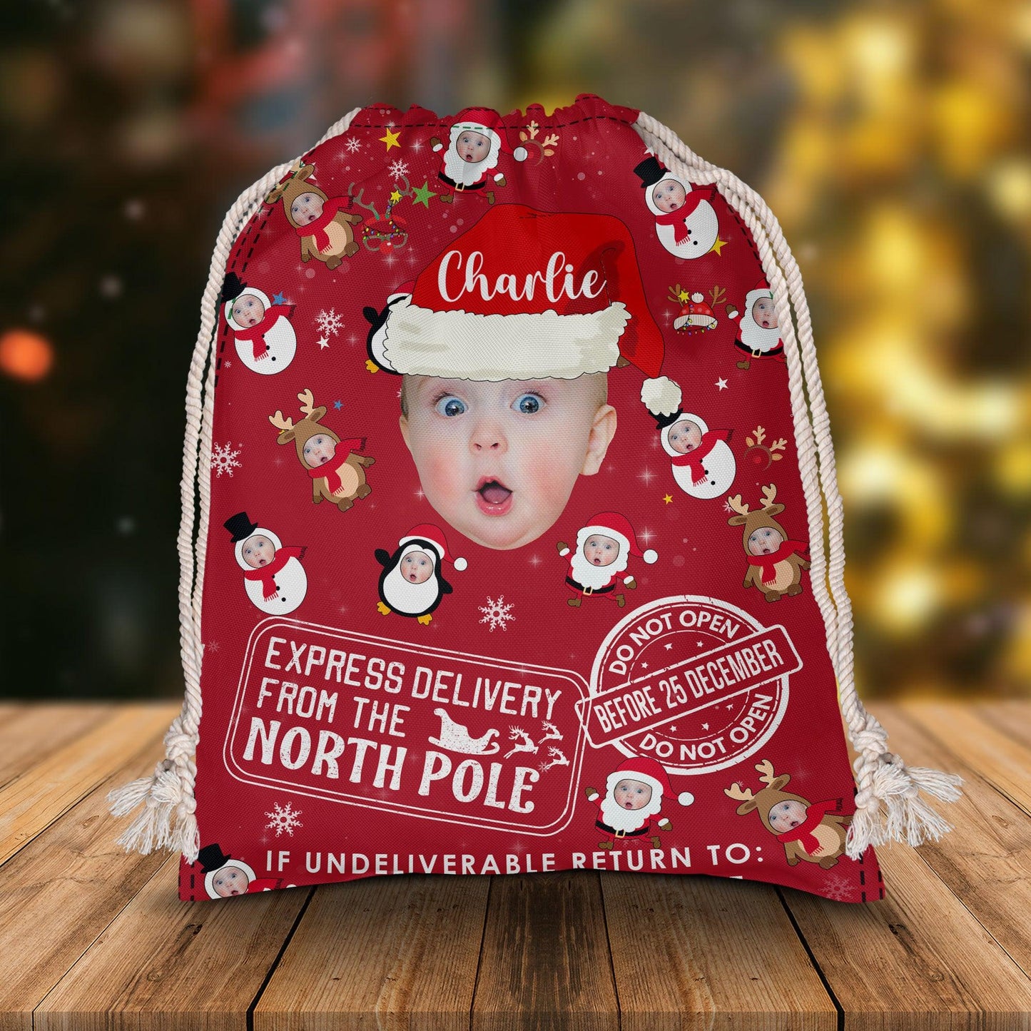 Express Delivery Baby Photo Christmas Bag - Personalized Sack