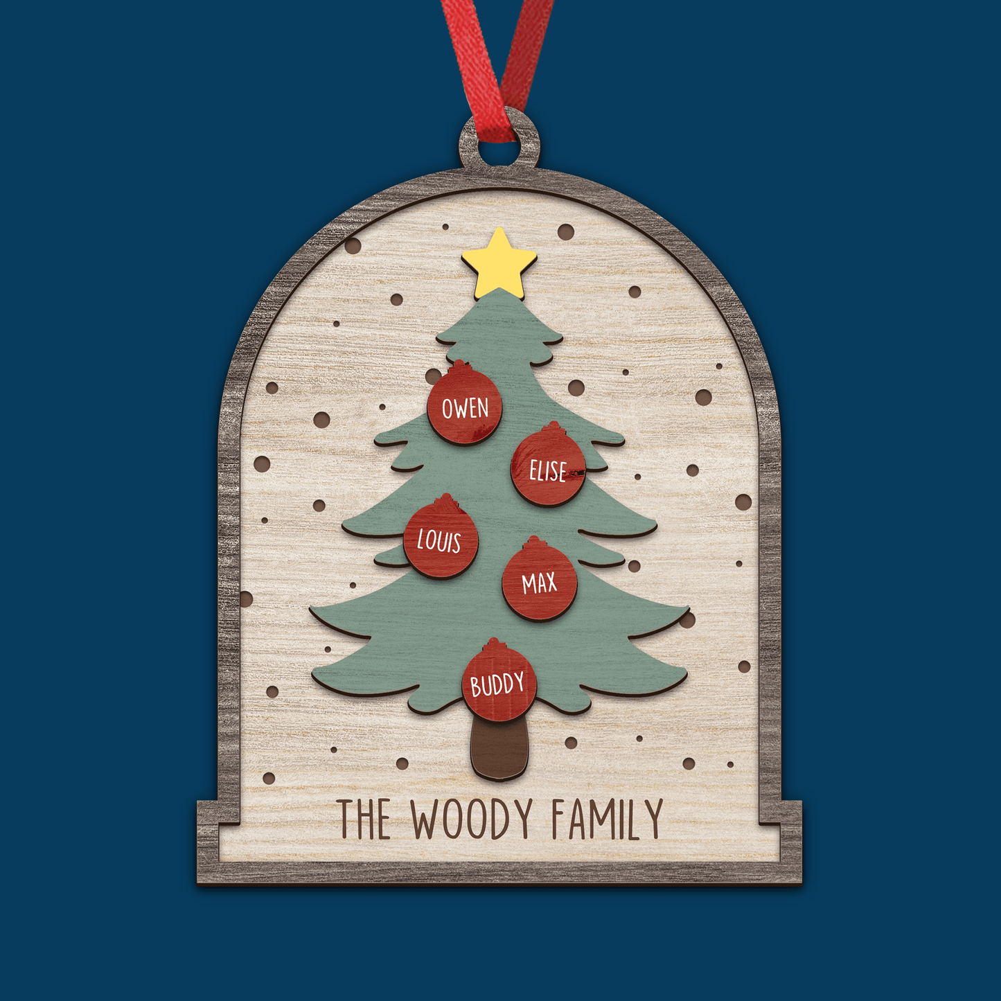 Family Christmas Tree Holiday - Custom Shape Wood Ornament