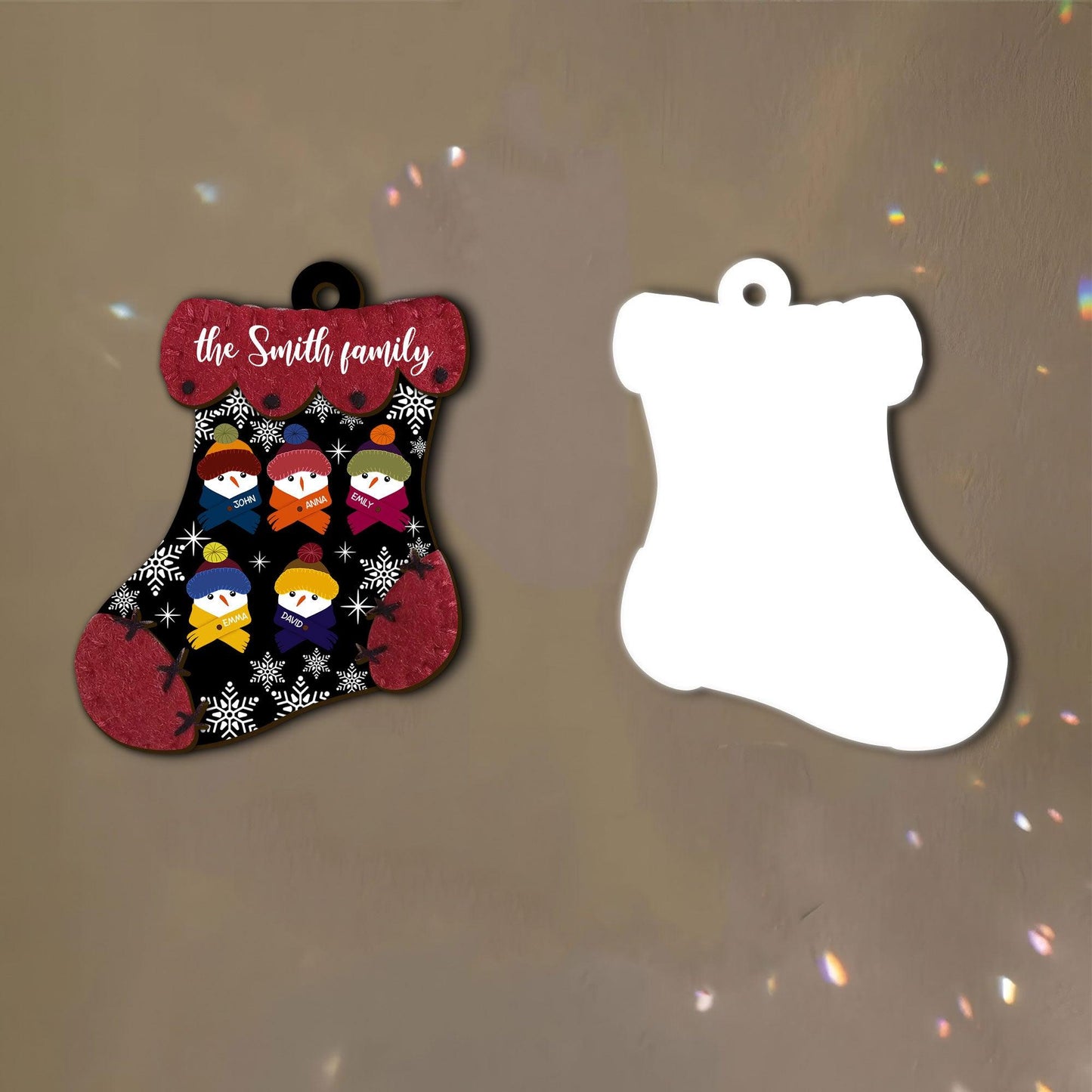 Family Snowman Christmas Sock - Custom Shape Wood Ornament