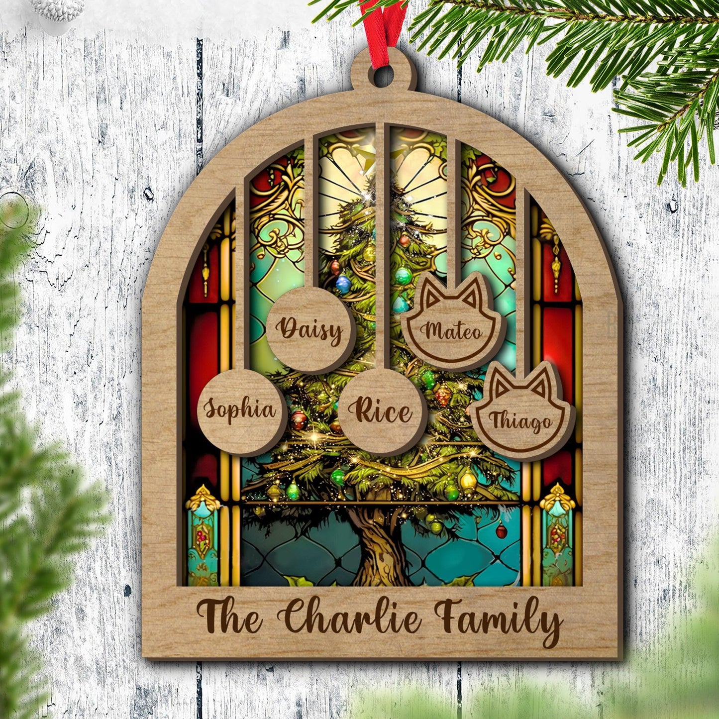 Family Christmas Ornament - Custom 2-Layered Wood Design