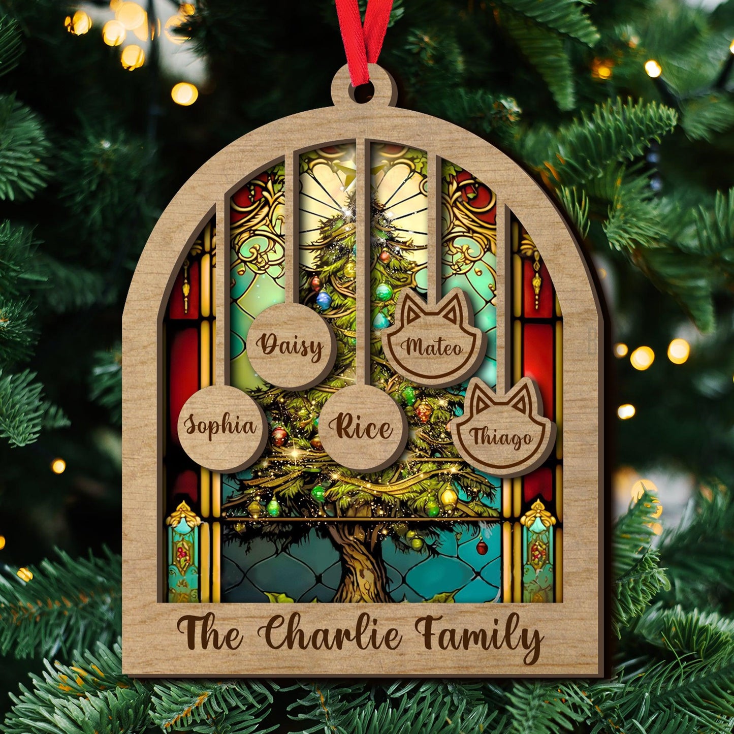 Family Christmas Ornament - Custom 2-Layered Wood Design