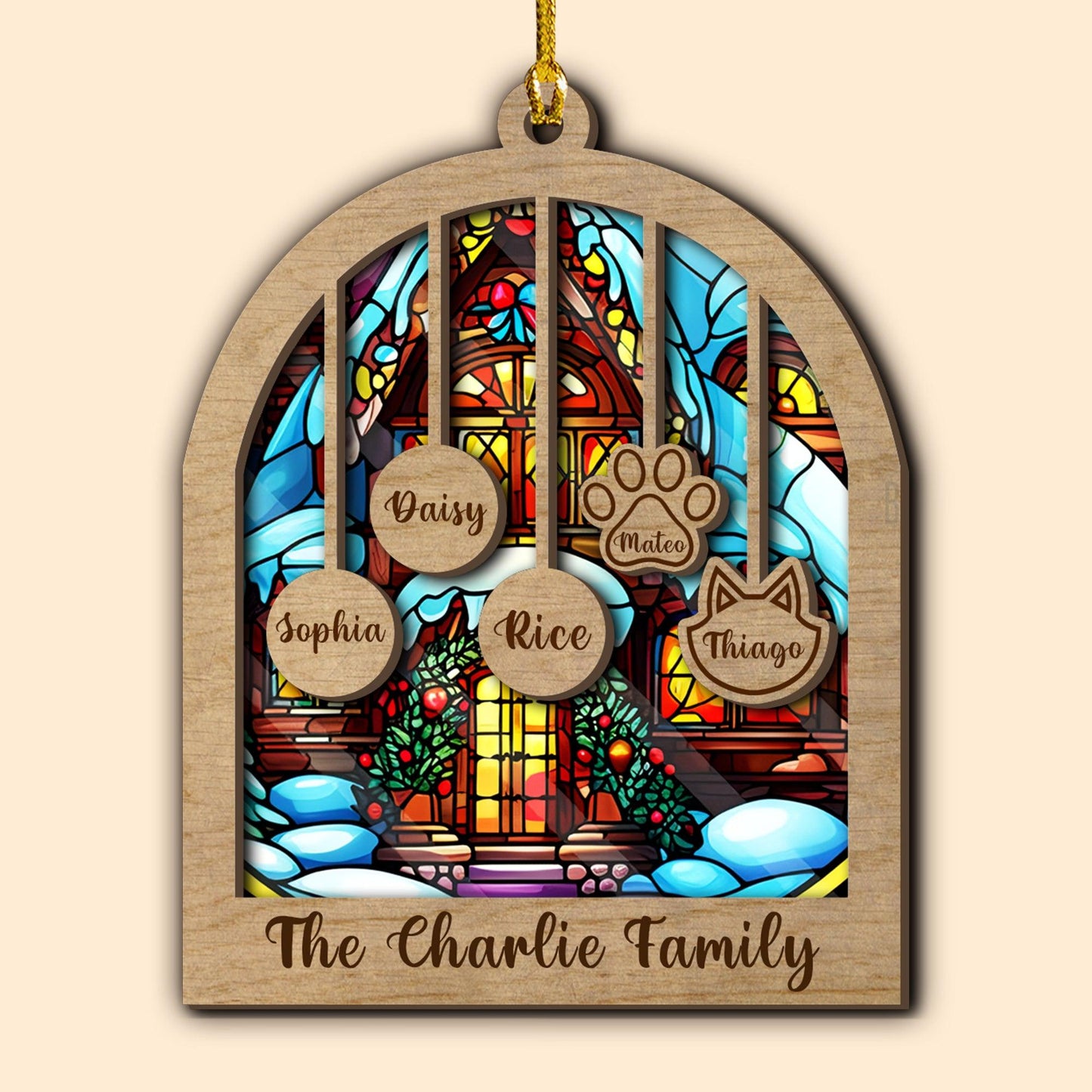 Family Christmas Ornament - Custom 2-Layered Wood Design