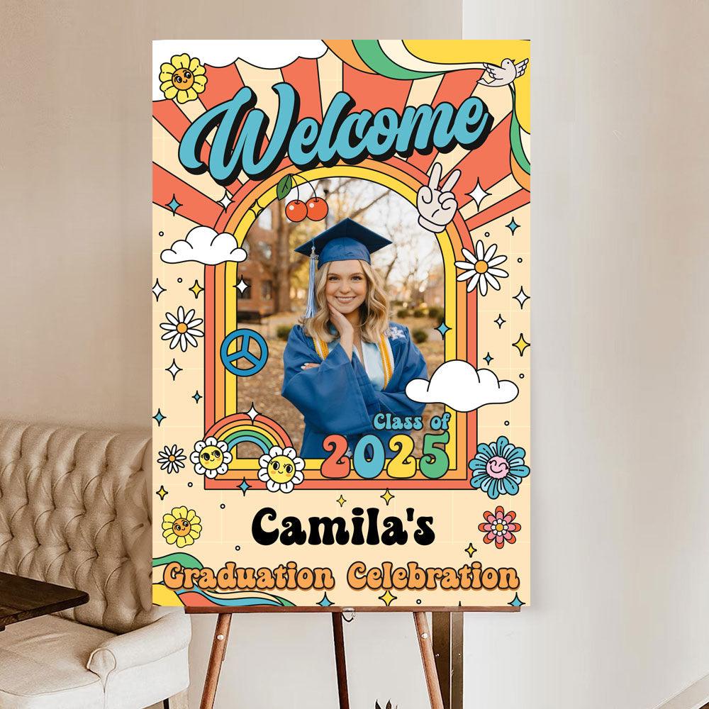 2025 Retro Grad Party Sign - Personalized Graduation Decoration