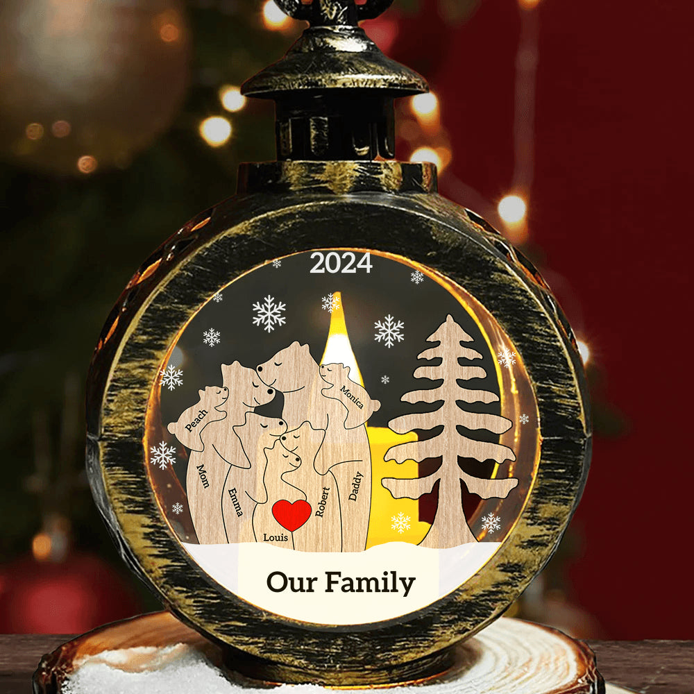 Personalized Family Bear LED Lantern - Christmas Lamp Ornament