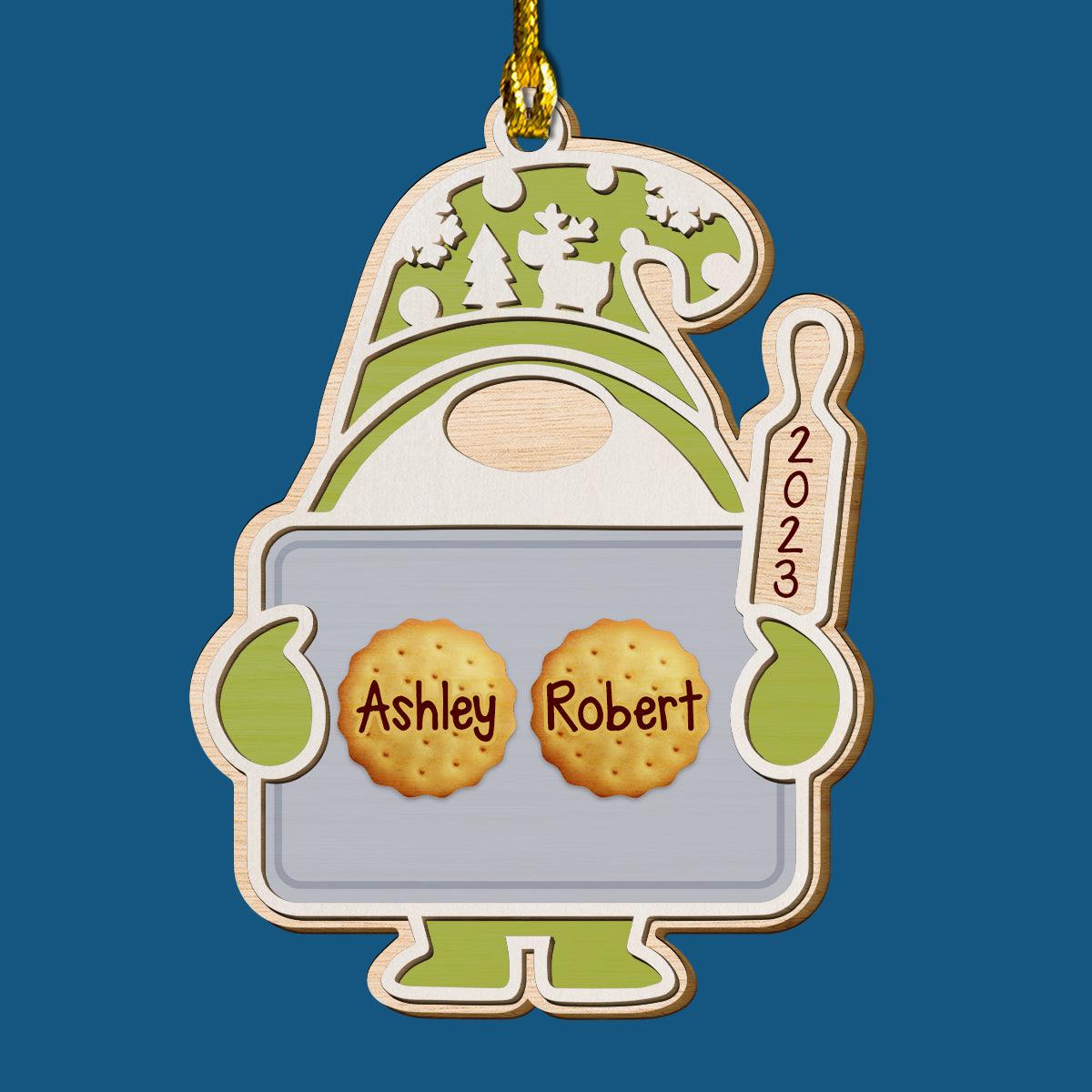 Gnome Bake Cookies Family Ornament - Custom 2-Layered Wood