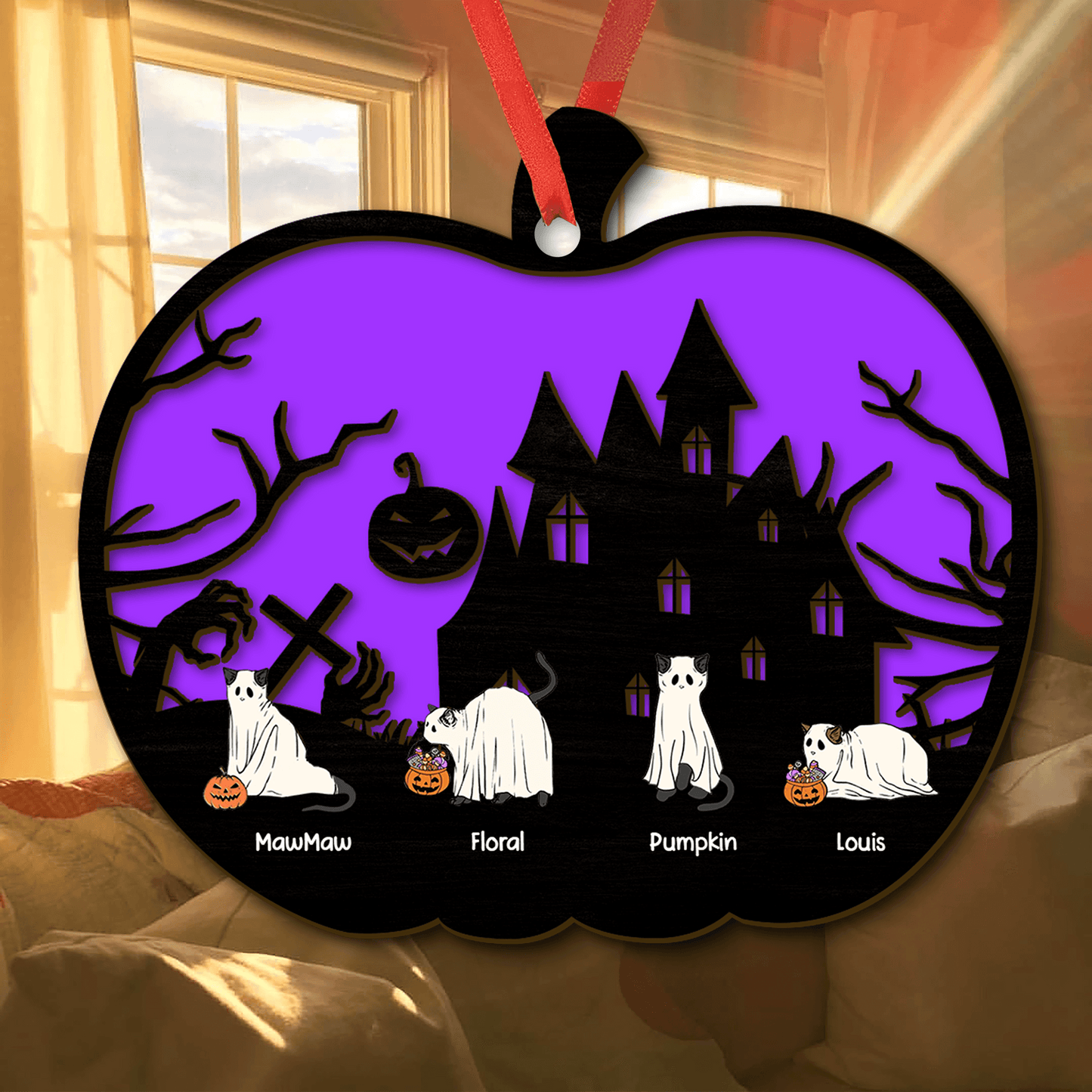 Personalized Suncatcher - Halloween Cat Ghost Cute Boo Season