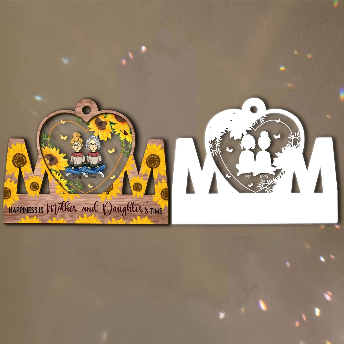 Happiness Mom & Daughter - Custom Shape Wood and Acrylic Ornament