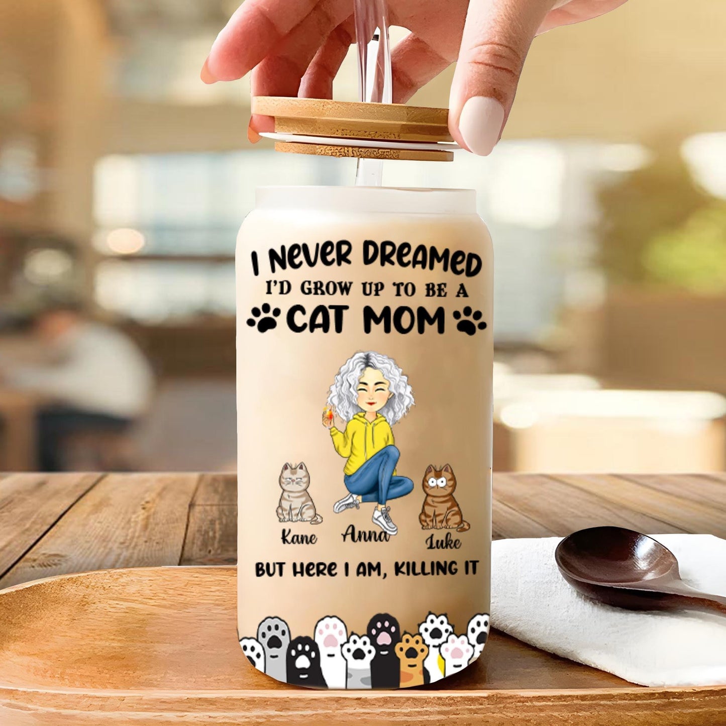 I Never Dreamed Cat Mom - Personalized Glass Bottle Mother Gift