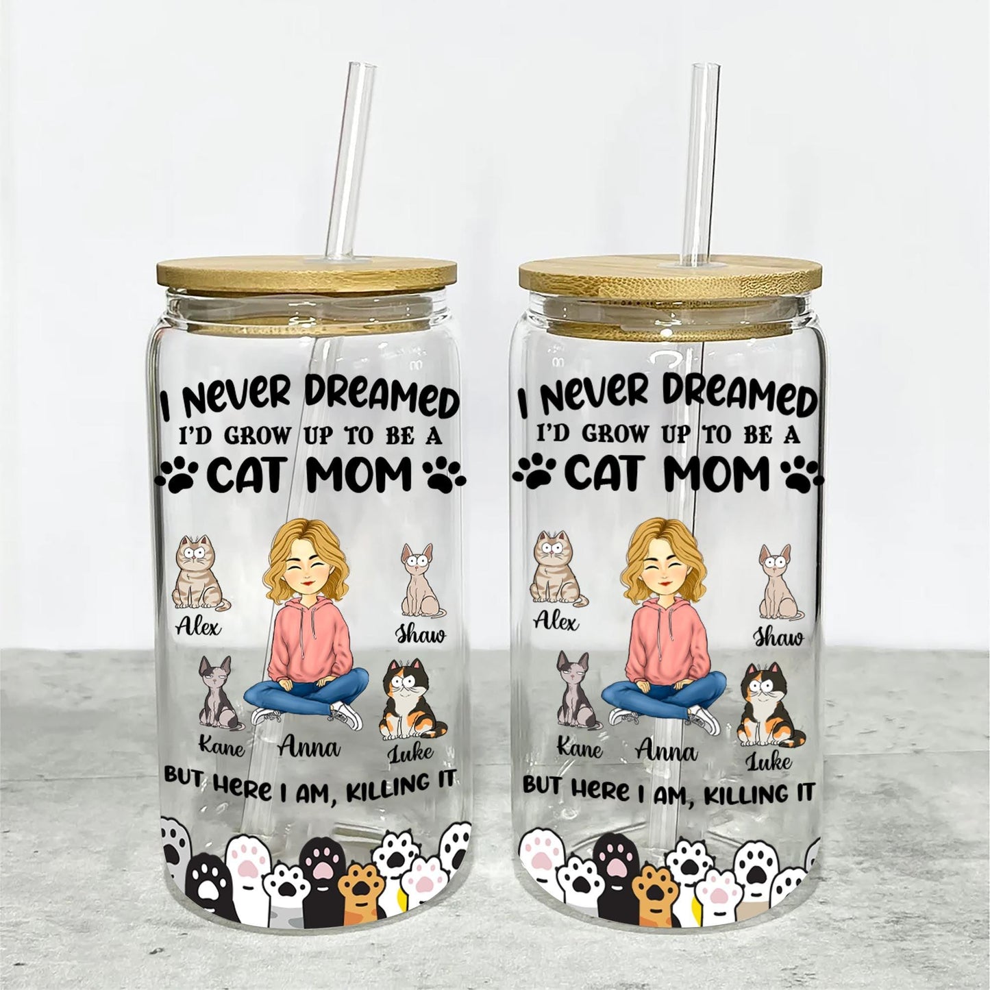 I Never Dreamed Cat Mom - Personalized Glass Bottle Mother Gift