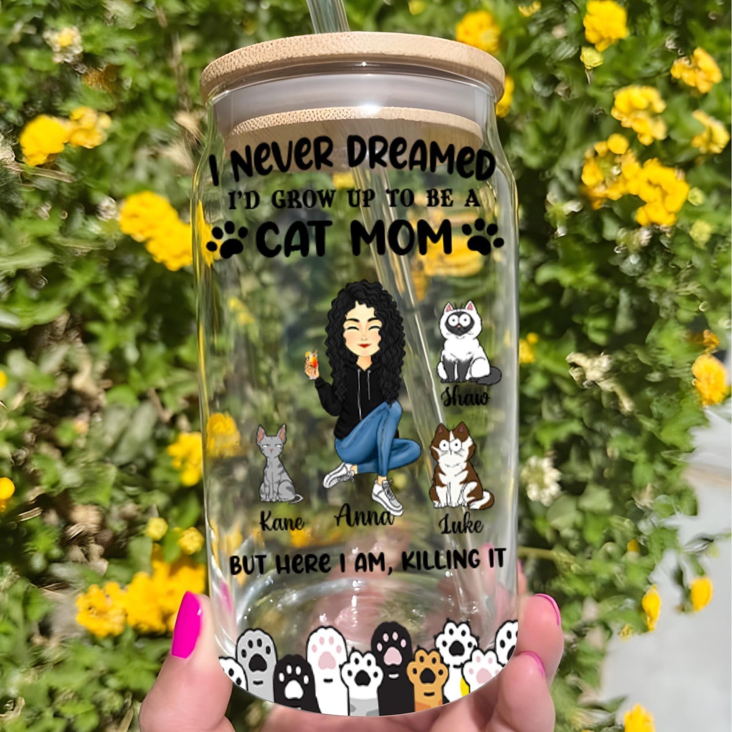 I Never Dreamed Cat Mom - Personalized Glass Bottle Mother Gift