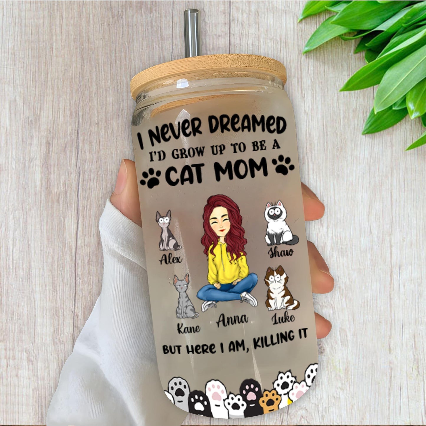 I Never Dreamed Cat Mom - Personalized Glass Bottle Mother Gift