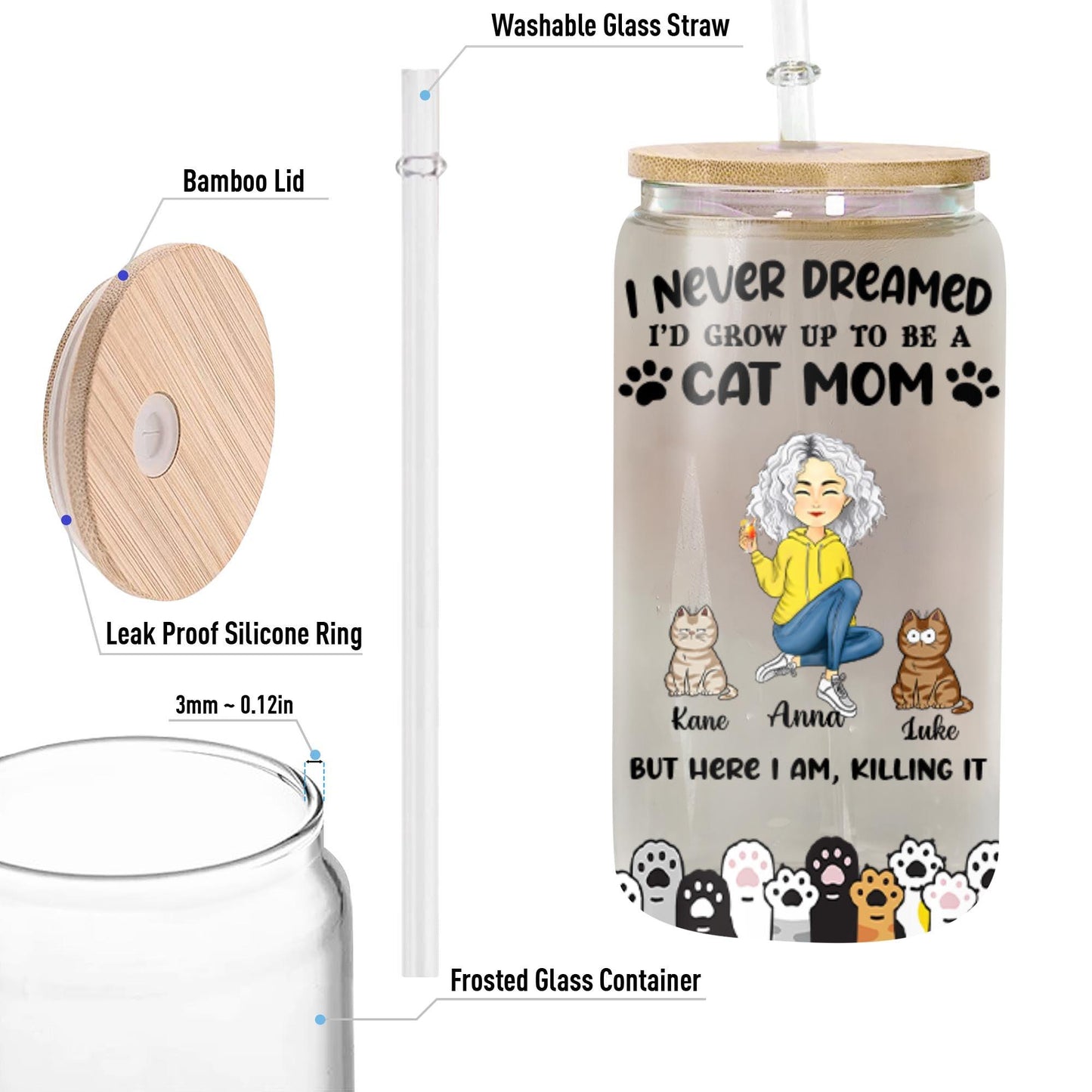I Never Dreamed Cat Mom - Personalized Glass Bottle Mother Gift