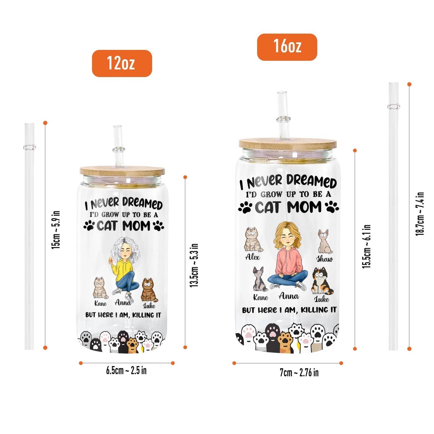 I Never Dreamed Cat Mom - Personalized Glass Bottle Mother Gift
