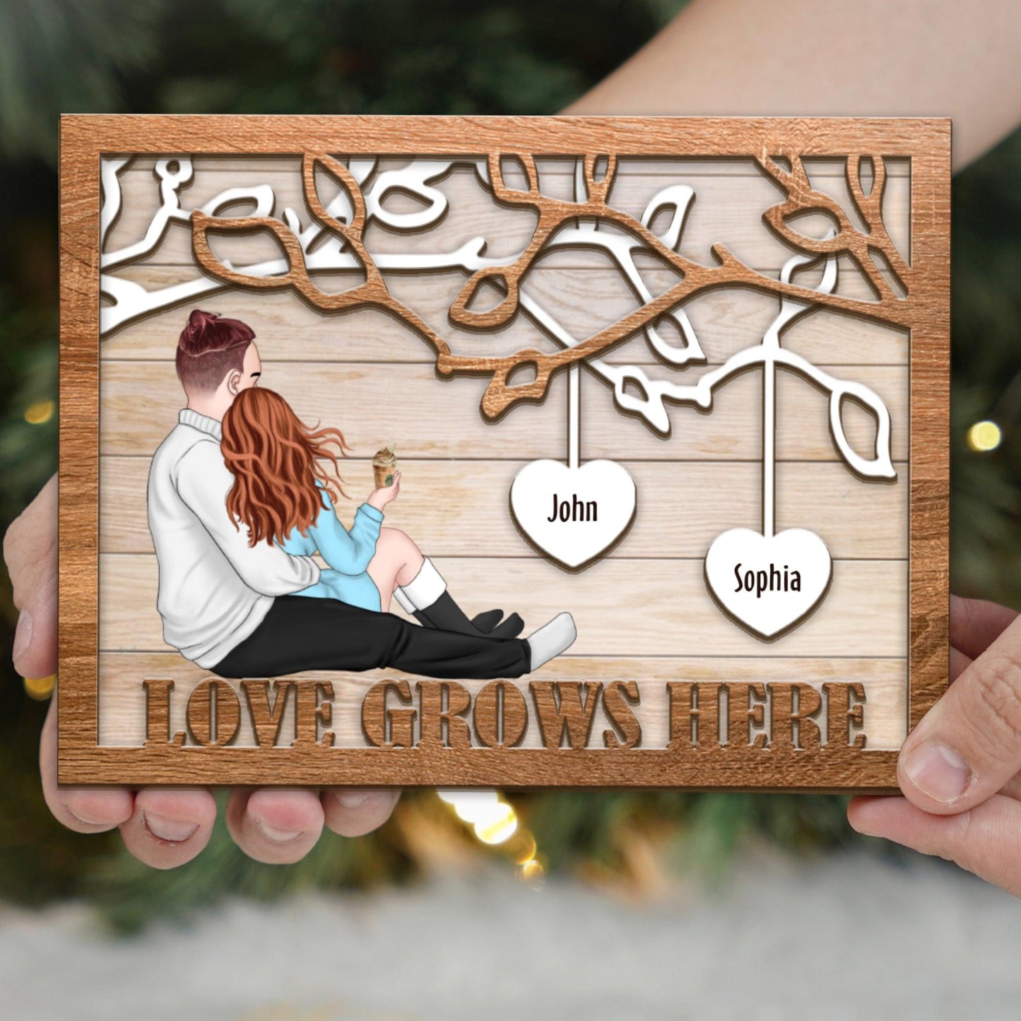 Love Grows Here Couple Gift - Custom Wooden Family Sign
