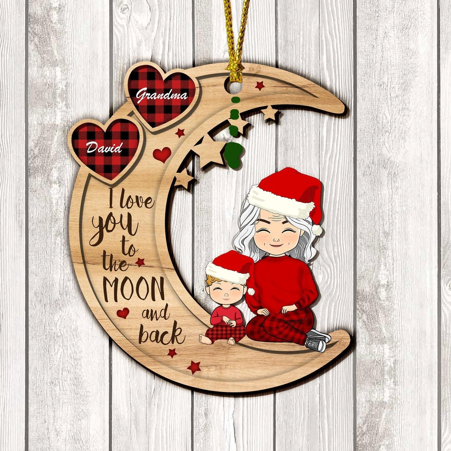 Grandma Moon And Back Ornament - Wood Ornament 1 Layered