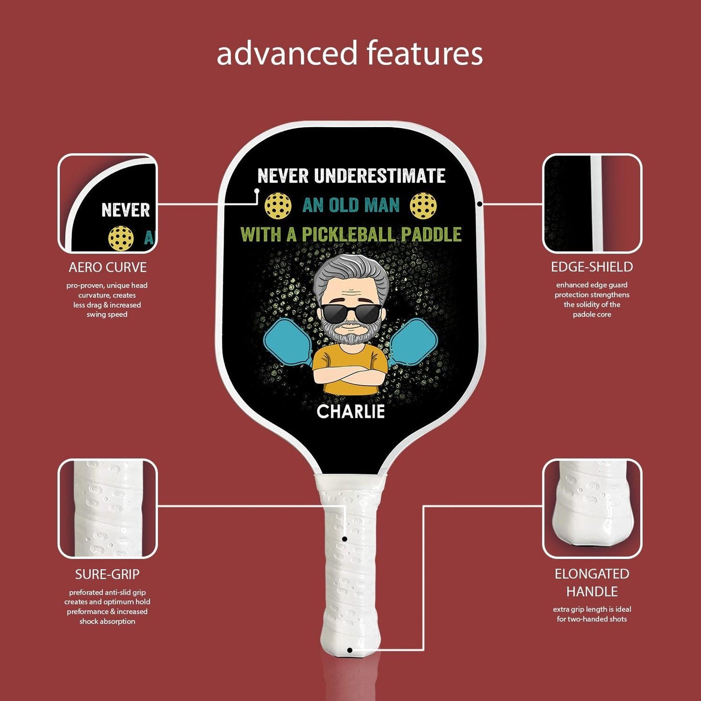 Old Man Pickleball Paddle - Personalized Custom Name Gift