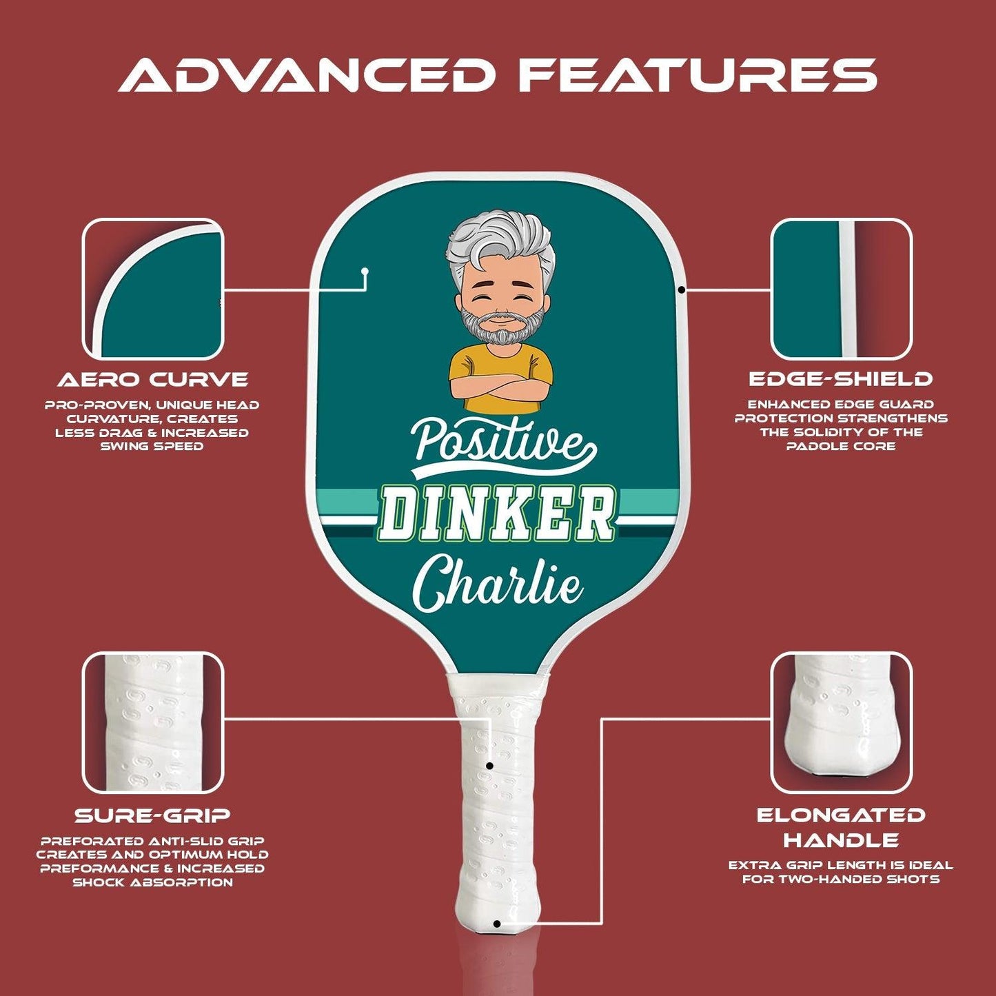 Positive Dinker Personalized Custom Name - Pickleball Paddle