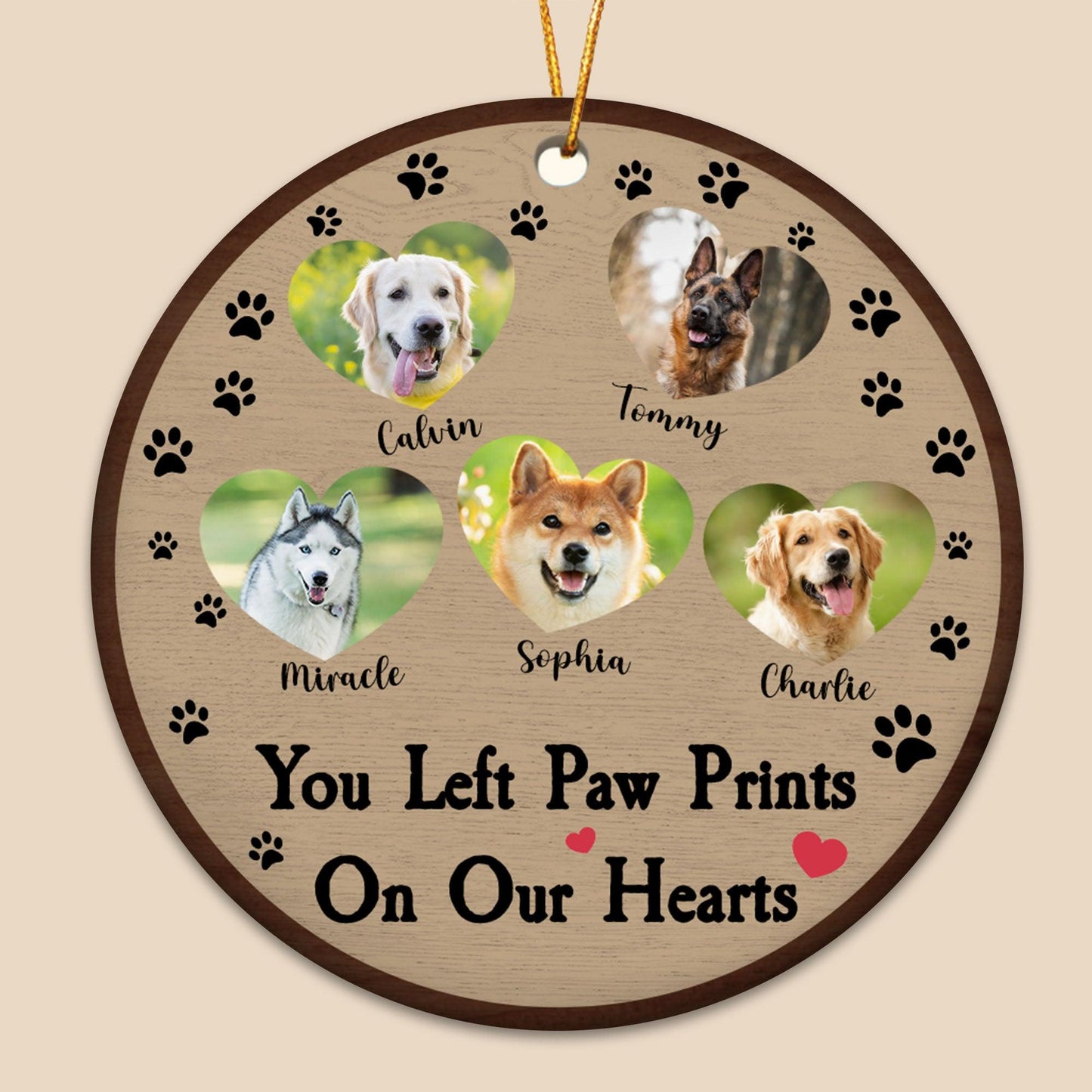Photo Paw Prints On Our Hearts - Personalized Ceramic Ornament